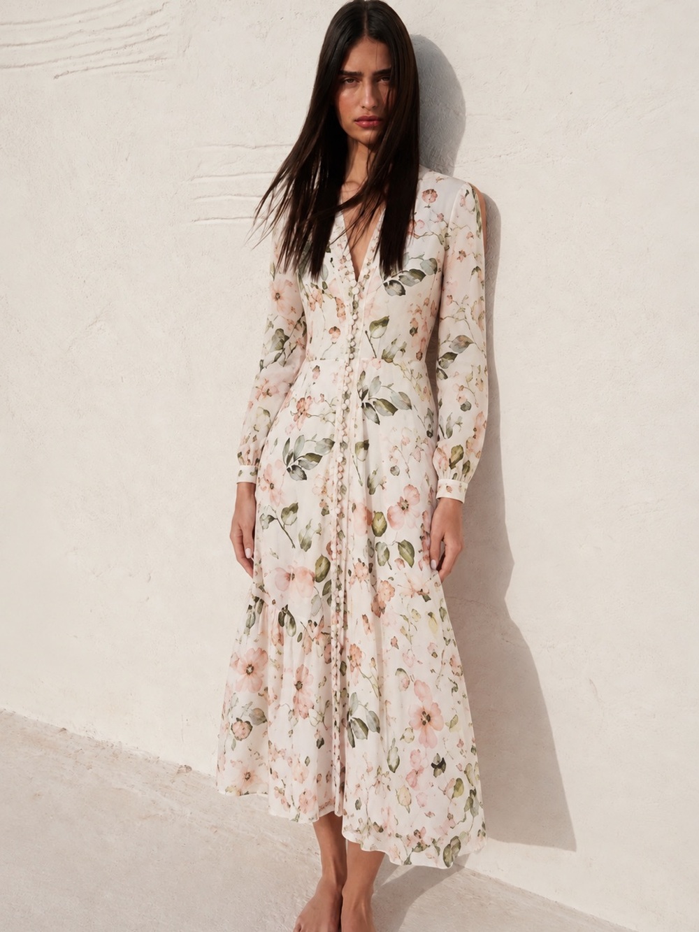 NWT Caroline Constas Floral V-Neck Midi Dress size s